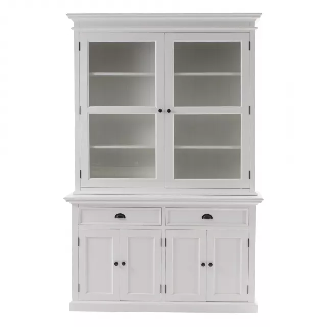 Frame dining hutch with twelve shelves and drawers made of natural wood and cabinetry details