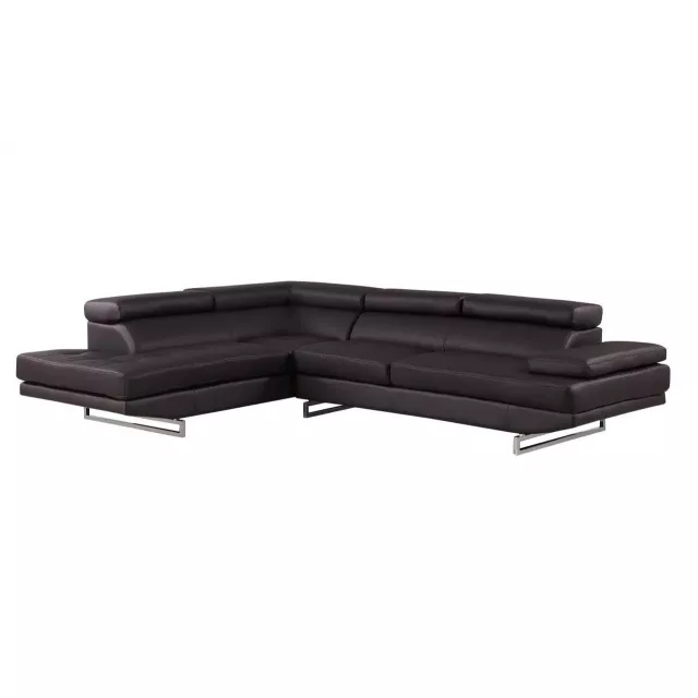 Black leather L-shaped corner sectional couch with comfortable studio couch design and wooden accents