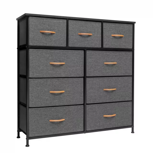 Steel fabric nine drawer triple dresser for bedroom storage