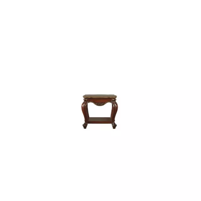 Wood polyresin square end table with shelf and clock design elements