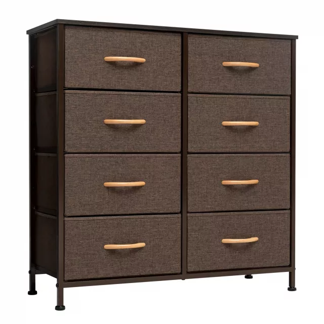 Brown steel fabric eight drawer chest for bedroom storage