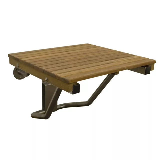 Teak wall mount shower bench with hardwood plank design suitable for outdoor furniture use