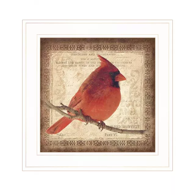 Cardinal bird and European robin on twig painting framed wall art