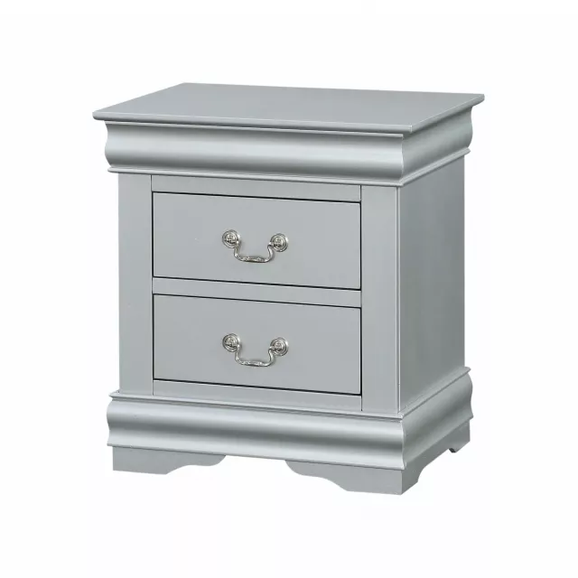 Platinum drawers nightstand with natural metal finish and transparent elements