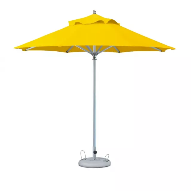 Yellow polyester round market patio umbrella with shade and fashion accessory elements