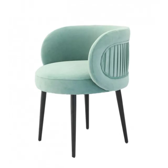 Teal velvet armchair with black solid frame and comfortable natural material seating