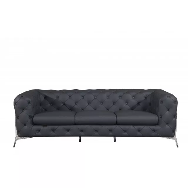 Gray silver Italian leather sofa with comfort and modern design