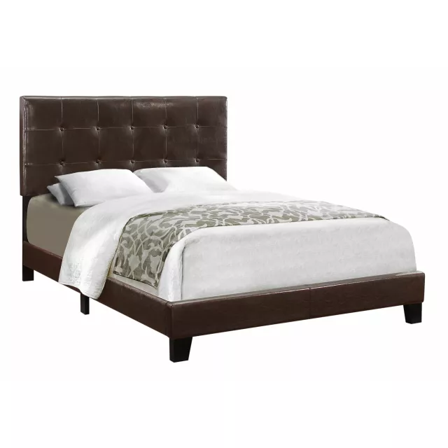 Full dark brown leather look bed with elegant design for modern bedroom