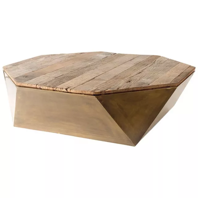 wood octagon distressed lift coffee table in beige with plank design