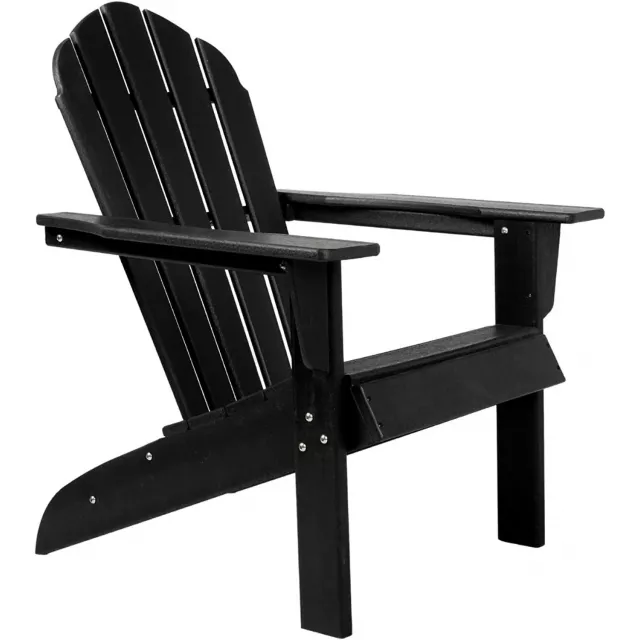 Black heavy duty plastic Adirondack chair for outdoor patio seating
