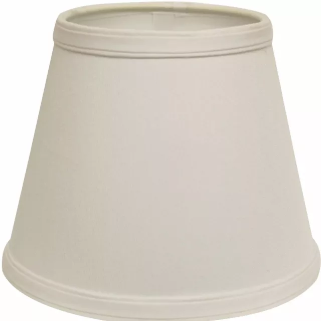 White Empire slanted no slub lampshade with metal ceiling fixture and circular light fixture