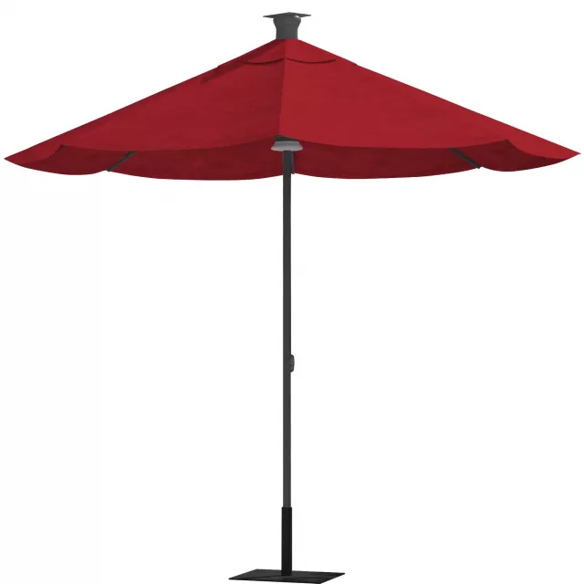 Market patio umbrella with USB solar power in shades of carmine and rectangle fashion accessory