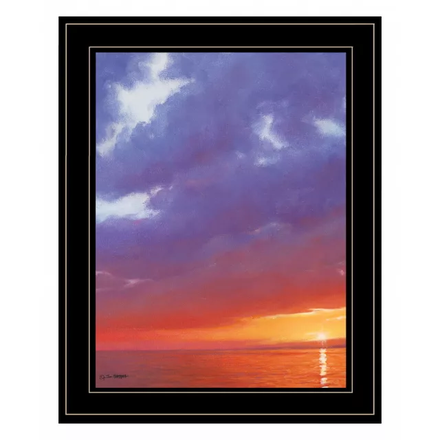 Black framed print of a sunset with clouds and afterglow for wall art decoration