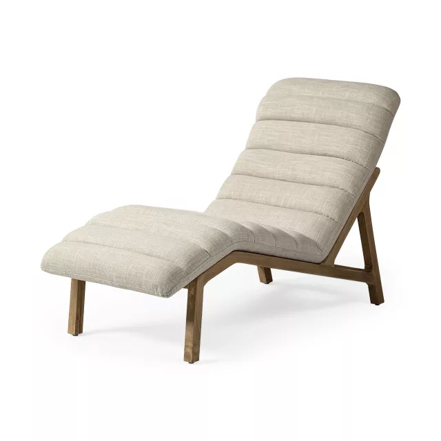 Wood brown linen tufted lounge chair with hardwood and composite materials in a comfortable rectangle design