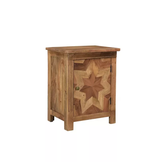 Brown starburst geometric solid wood nightstand with varnish finish and hardwood construction