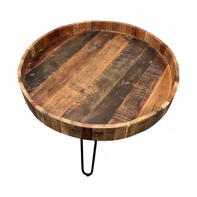 Solid wood iron round end tables with hardwood varnish finish in furniture category