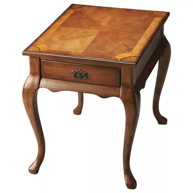 Rectangular manufactured wood end table with drawer and varnish finish