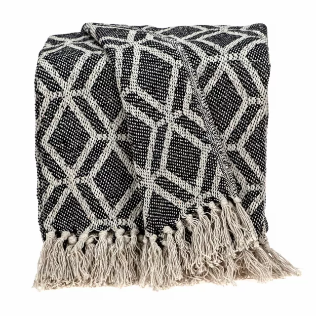 Beige handloom geometric woven throw blanket showcasing creative arts and natural material patterns