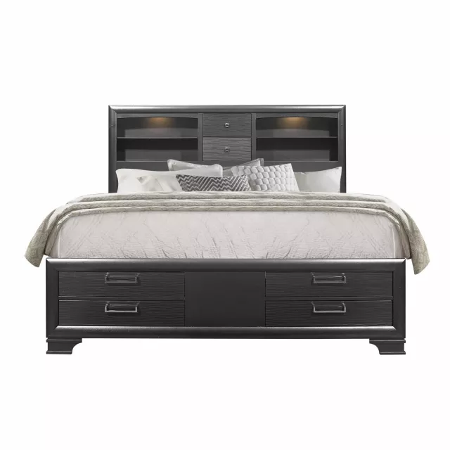 Wood King Gray Eight Drawers Bed in Modern Bedroom Setting