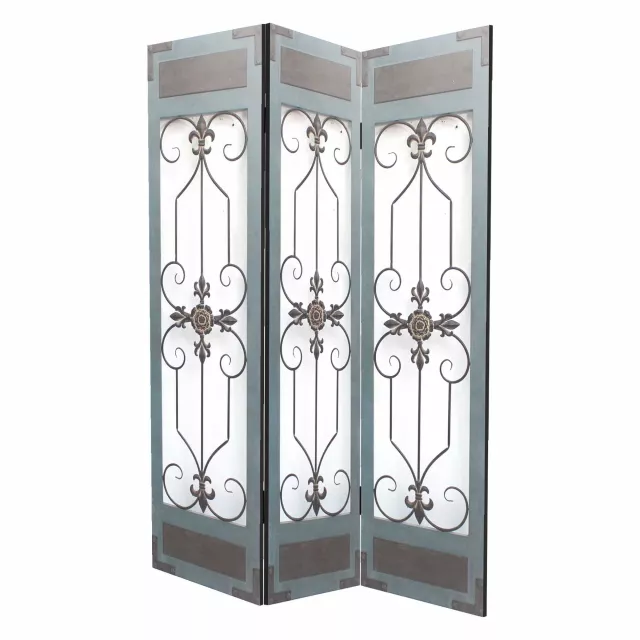 Blue wood metal screen with ornamental art and cabinetry design suitable for doors and fixtures