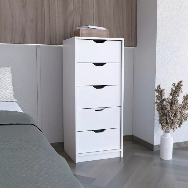 Five drawer tall narrow wooden dresser furniture product image