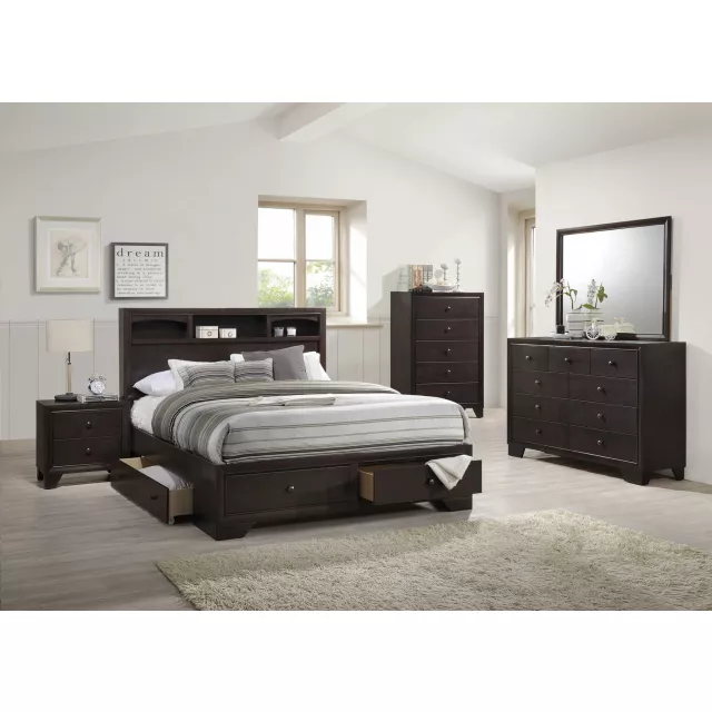 Espresso rubber wood chest with multiple drawers for bedroom storage