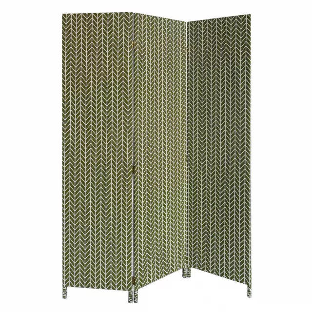 Green soft fabric finish room divider with patterned design