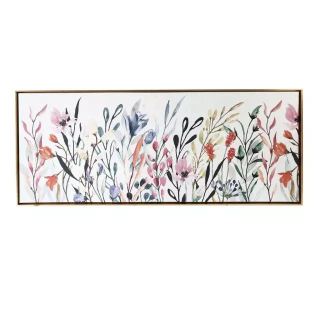 Rainbow wildflowers framed giclee wall art with colorful floral and twig elements in a rectangle painting