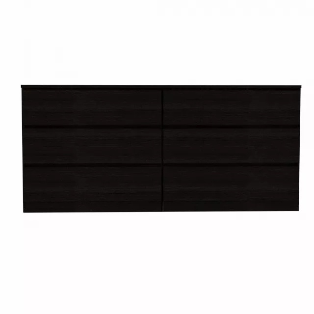Black six drawer double dresser for bedroom storage