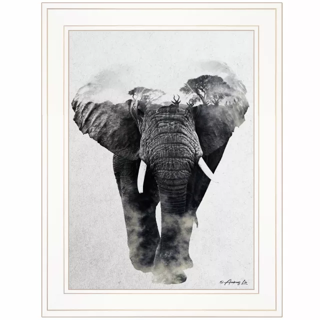 Elephant-themed walk white framed print wall art for home decor
