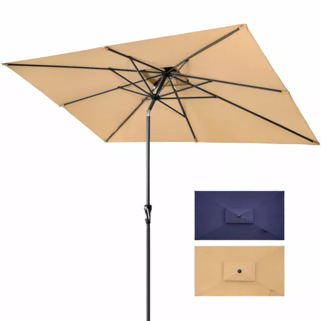Polyester rectangular tilt market patio umbrella with table and shade