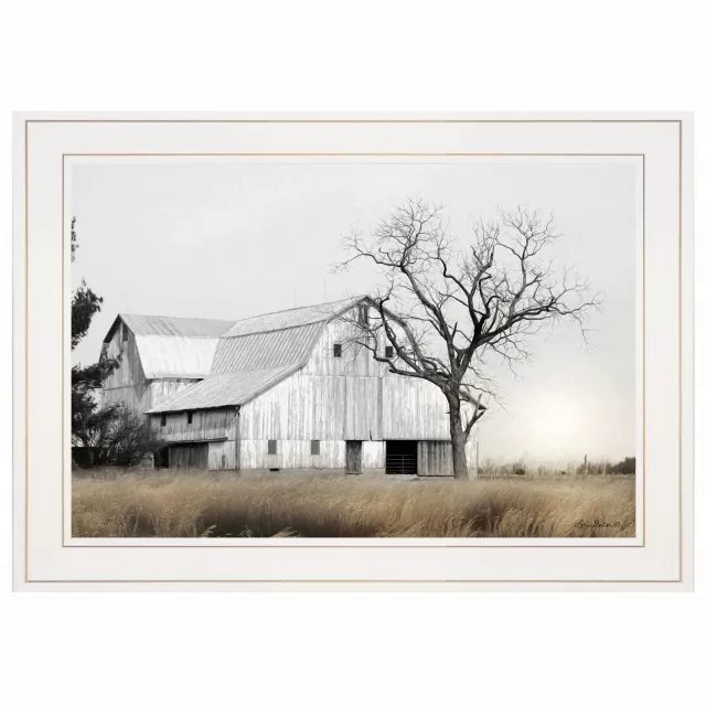 i white framed print wall art with plant and natural landscape design