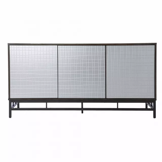 Contemporary grid lines door accent cabinet with metal details and parallel design elements
