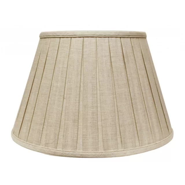 Slanted paperback linen lampshade with box pleat design in beige plywood and metal materials