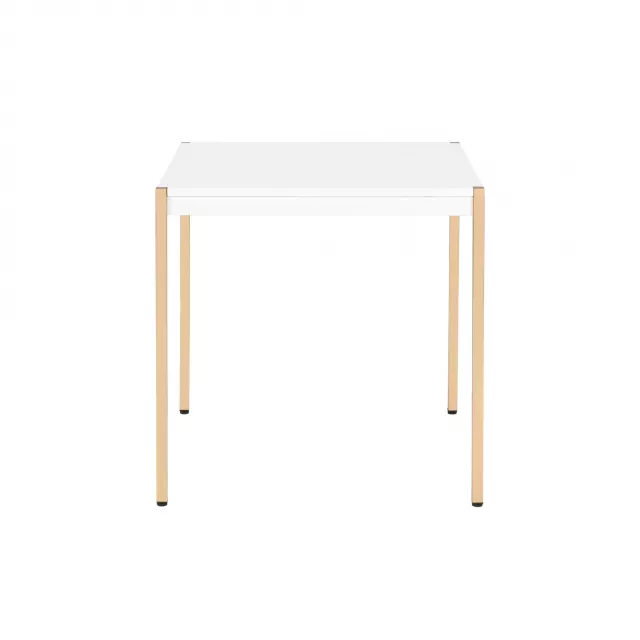 White manufactured wood square end table in a modern design suitable for indoor use