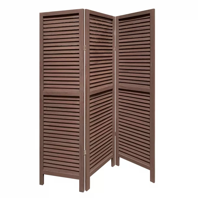 Panel washed brown shutter divider screen in wood with grille design for room partitioning