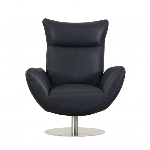 Navy contemporary leather lounge chair with armrest and pattern detail