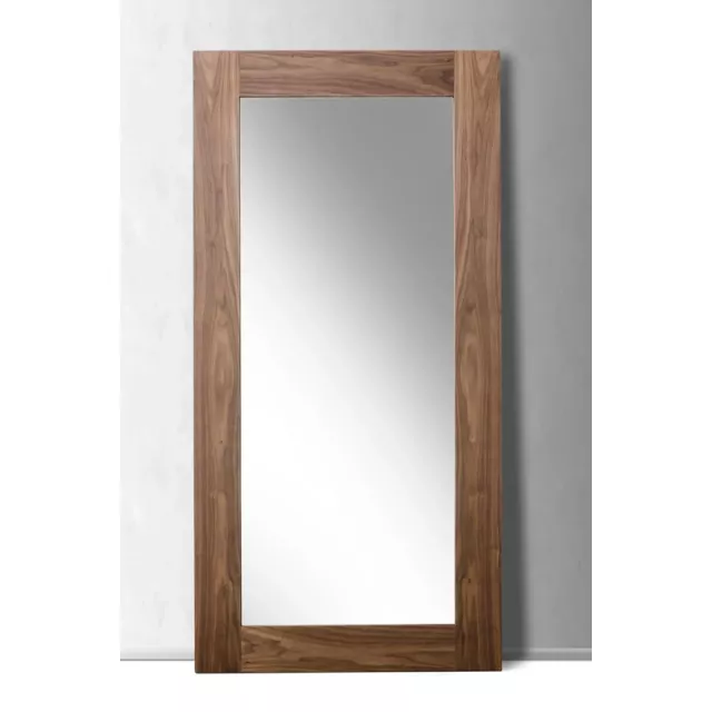 Rectangular walnut MDF veneer glass mirror with brown wood stain and hardwood fixture for doors in online shop