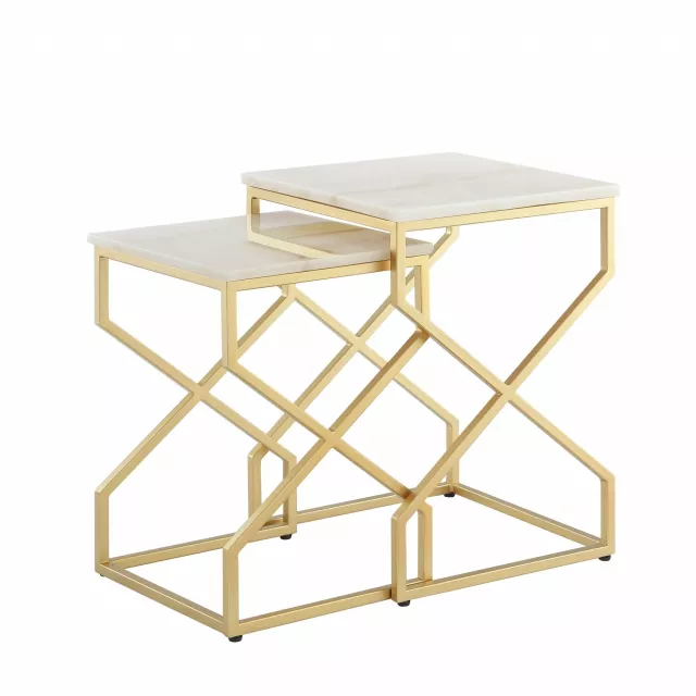 Gold white marble nested tables set for modern home decor and interior design