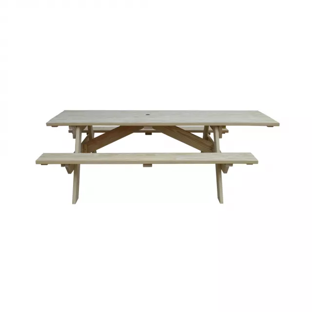 Wood outdoor picnic table with umbrella hole and rectangle coffee table design