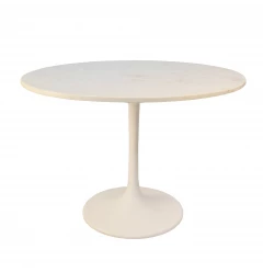 40" White Rounded Marble And Iron Pedestal Base Dining Table