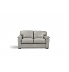 67" Gray And Brown Leather Loveseat