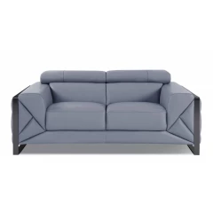 75" Light Blue And Black Italian Leather Loveseat