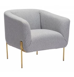 Gray gold linen barrel chair with armrests for comfortable seating in a modern style