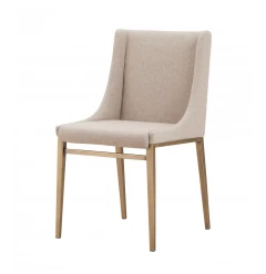 Set of Two Beige Brass Contemporary Dining Chairs