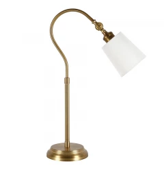 25" Brass Metal Arched Table Lamp With White Drum Shade