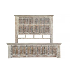 Solid Wood Panel and Metal Queen Gray Bed