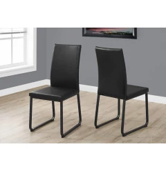 Set of Two Black Upholstered Faux Leather Dining Side Chairs