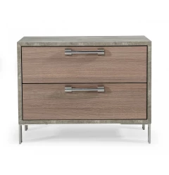 20" Brown Oak and Gray Two Drawer Nightstand