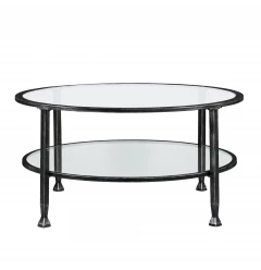 36" Black Glass And Metal Round Coffee Table